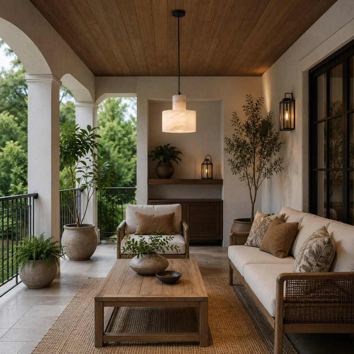 LuxRoyale Alabaster Stone Pendant Light Adjustable Hanging Lamp - Royale Basic