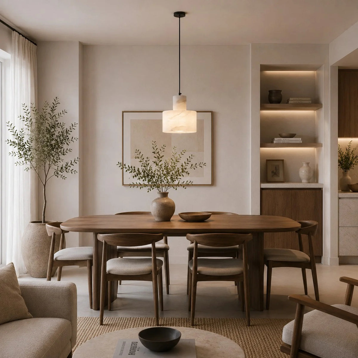 LuxRoyale Alabaster Stone Pendant Light Adjustable Hanging Lamp - Royale Basic