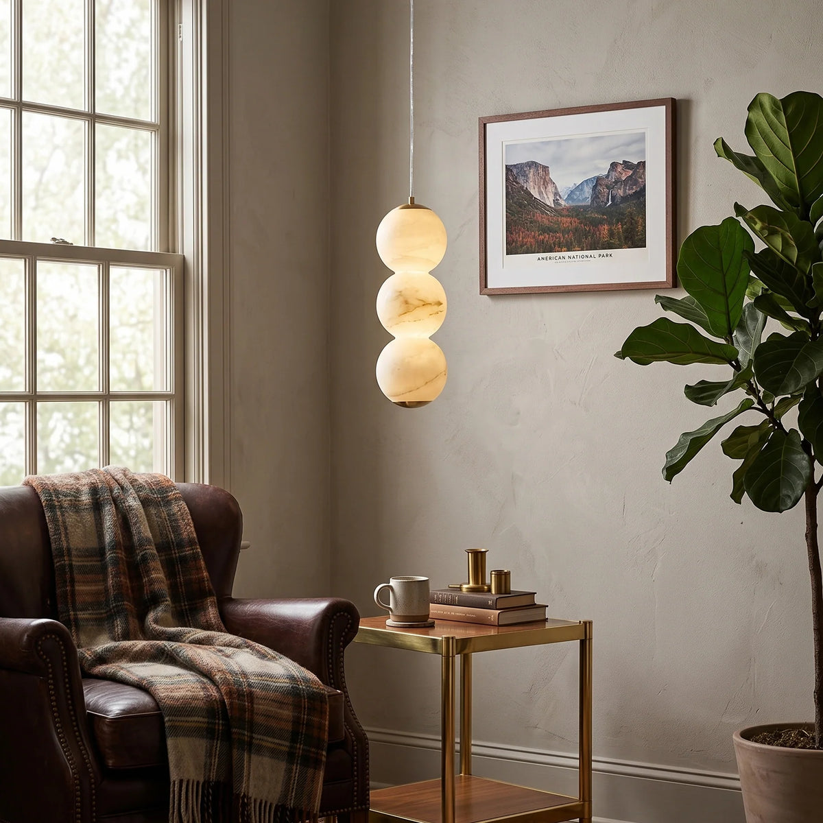 LuxRoyale Alabaster Stone Sphere Pendant Light Modern Hanging Lamp - Royale Basic