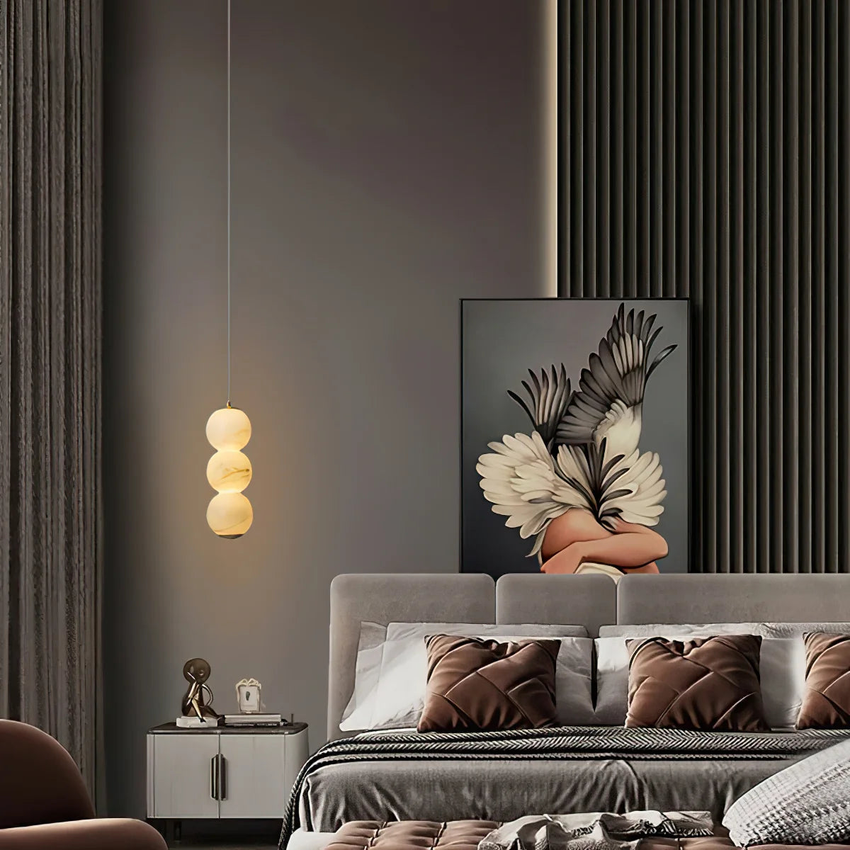 LuxRoyale Alabaster Stone Sphere Pendant Light Modern Hanging Lamp - Royale Basic