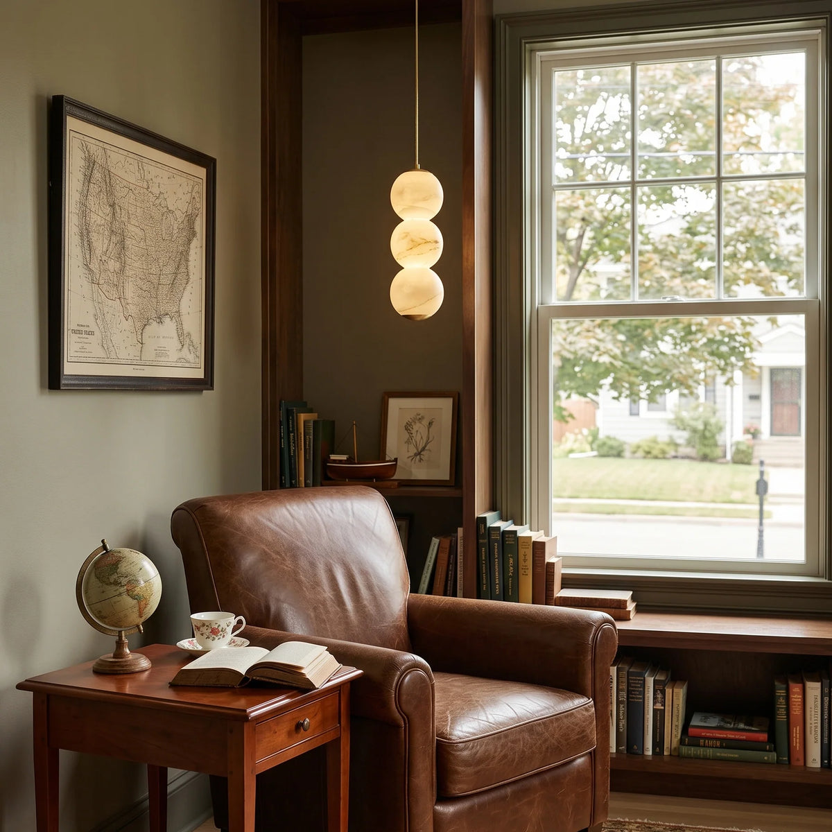 LuxRoyale Alabaster Stone Sphere Pendant Light Modern Hanging Lamp - Royale Basic