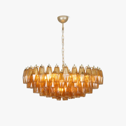 LuxRoyale Amber Murano Glass Chandelier Geometric Hanging Light Fixture - Royale Basic