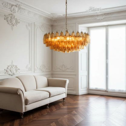 LuxRoyale Amber Murano Glass Chandelier Geometric Hanging Light Fixture - Royale Basic
