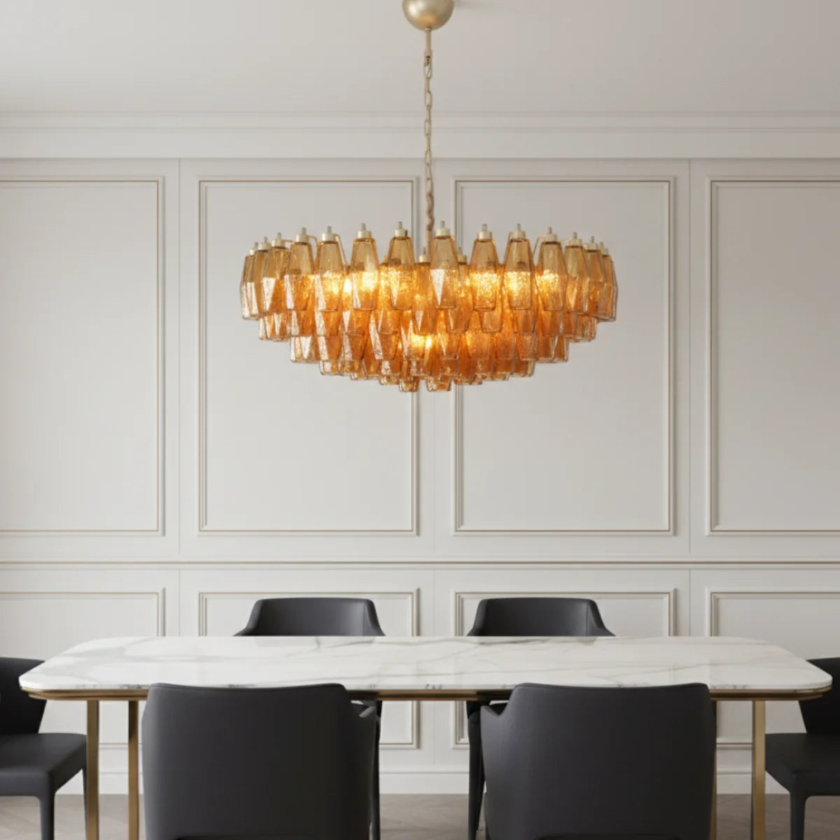 LuxRoyale Amber Murano Glass Chandelier Geometric Hanging Light Fixture - Royale Basic