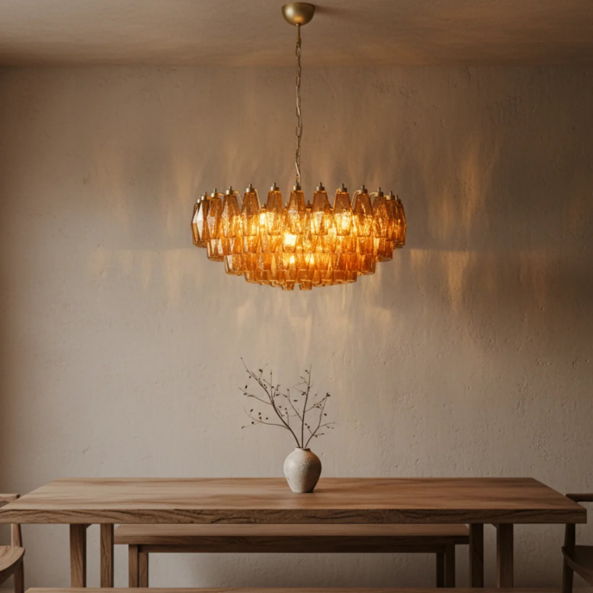 LuxRoyale Amber Murano Glass Chandelier Geometric Hanging Light Fixture - Royale Basic