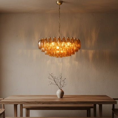 LuxRoyale Amber Murano Glass Chandelier Geometric Hanging Light Fixture - Royale Basic