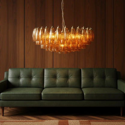 LuxRoyale Amber Murano Glass Chandelier Geometric Hanging Light Fixture - Royale Basic