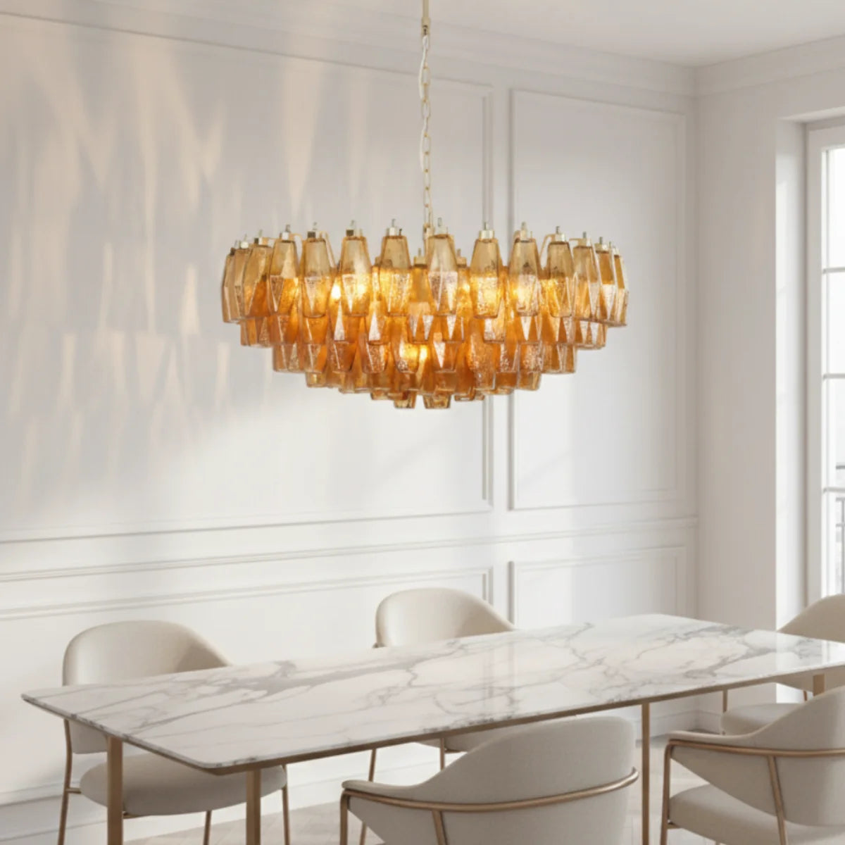LuxRoyale Amber Murano Glass Chandelier Geometric Hanging Light Fixture - Royale Basic