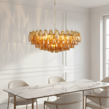 LuxRoyale Amber Murano Glass Chandelier Geometric Hanging Light Fixture - Royale Basic
