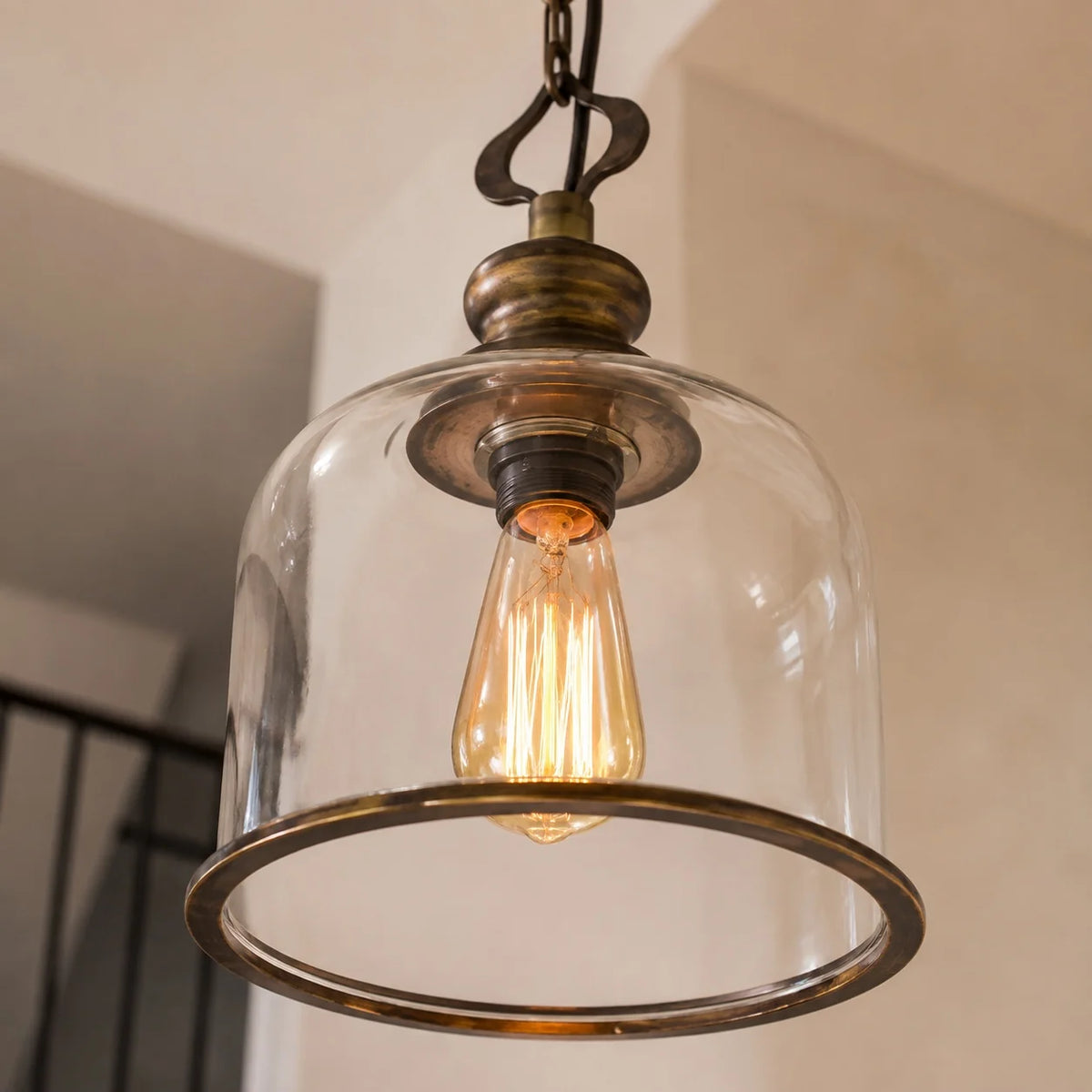 LuxRoyale Bell Shaped Glass Pendant Light Adjustable Bronze Hanging Ceiling Fixture - Royale Basic