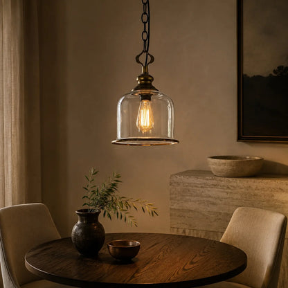 LuxRoyale Bell Shaped Glass Pendant Light Adjustable Bronze Hanging Ceiling Fixture - Royale Basic