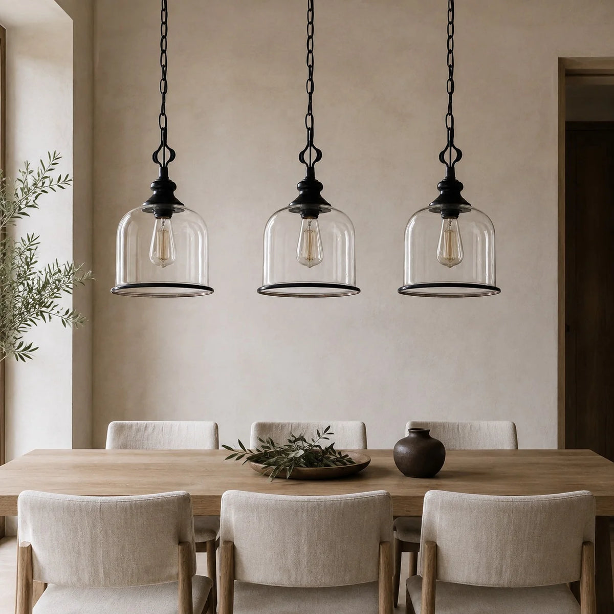 LuxRoyale Bell Shaped Glass Pendant Light Adjustable Bronze Hanging Ceiling Fixture - Royale Basic