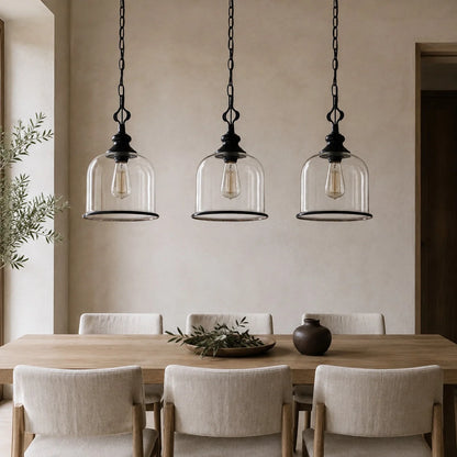 LuxRoyale Bell Shaped Glass Pendant Light Adjustable Bronze Hanging Ceiling Fixture - Royale Basic