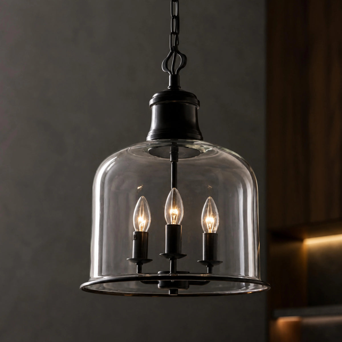 LuxRoyale Bell Shaped Glass Pendant Light Adjustable Bronze Hanging Ceiling Fixture - Royale Basic
