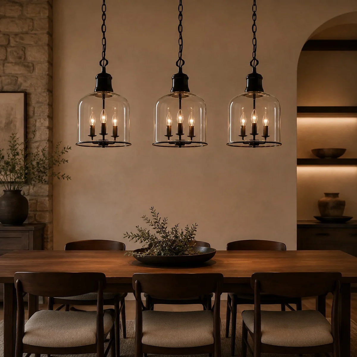 LuxRoyale Bell Shaped Glass Pendant Light Adjustable Bronze Hanging Ceiling Fixture - Royale Basic