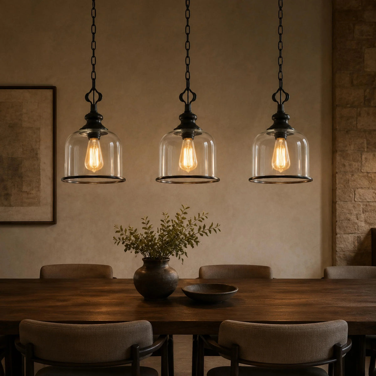 LuxRoyale Bell Shaped Glass Pendant Light Adjustable Bronze Hanging Ceiling Fixture - Royale Basic