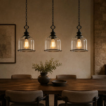 LuxRoyale Bell Shaped Glass Pendant Light Adjustable Bronze Hanging Ceiling Fixture - Royale Basic