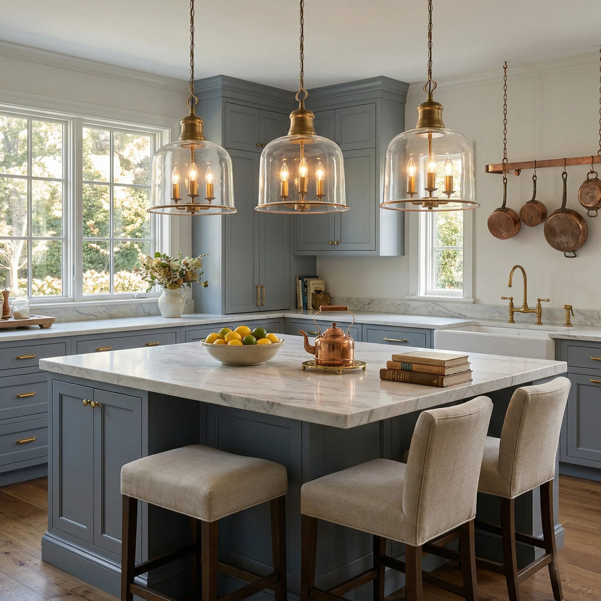 LuxRoyale Bell Shaped Glass Pendant Light Adjustable Bronze Hanging Ceiling Fixture - Royale Basic