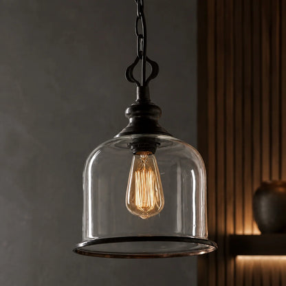 LuxRoyale Bell Shaped Glass Pendant Light Adjustable Bronze Hanging Ceiling Fixture - Royale Basic