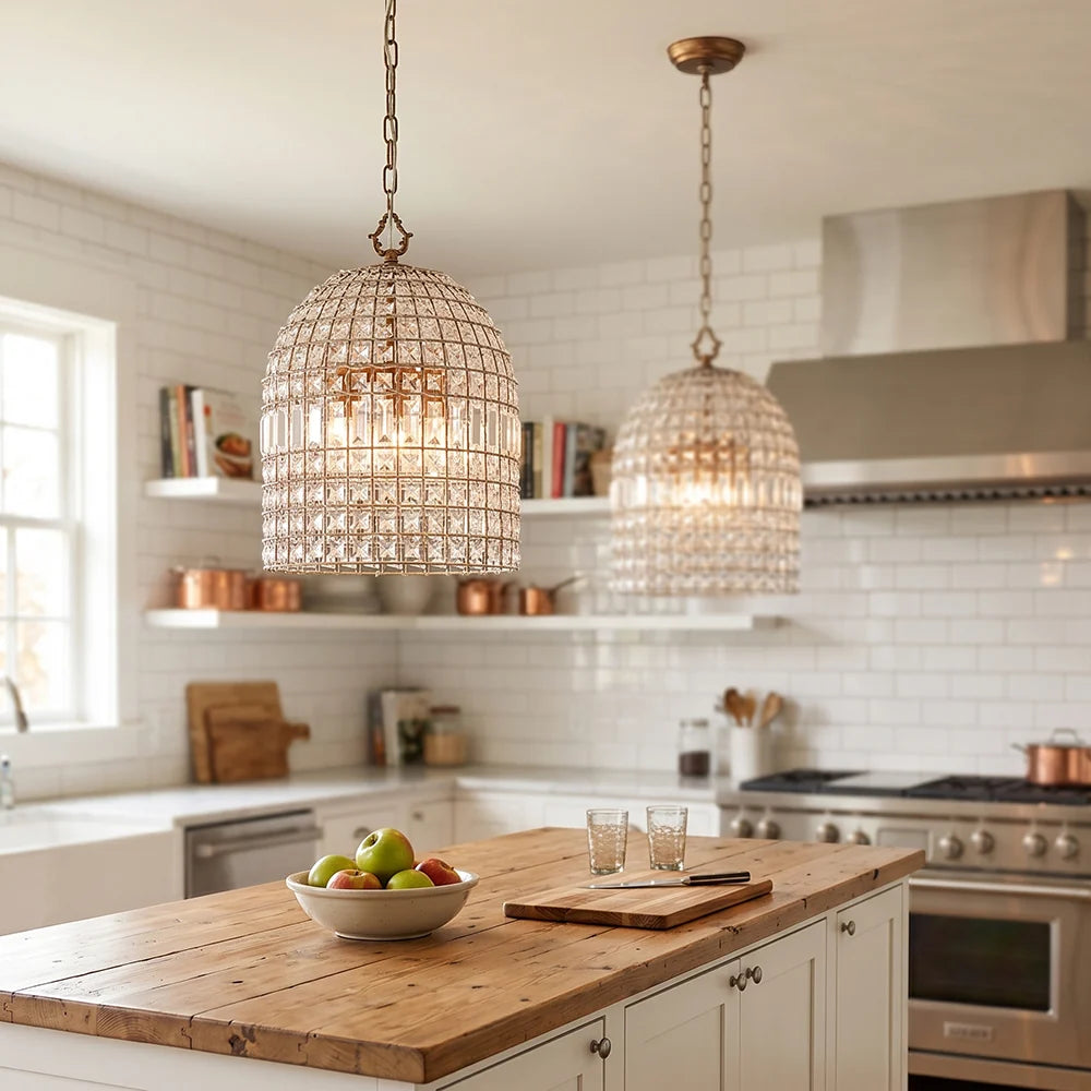 LuxRoyale Crystal Caged Pendant Lamp Woven Dome Hanging Light - Royale Basic