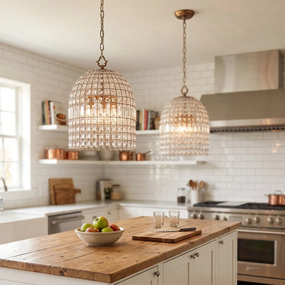 LuxRoyale Crystal Caged Pendant Lamp Woven Dome Hanging Light - Royale Basic