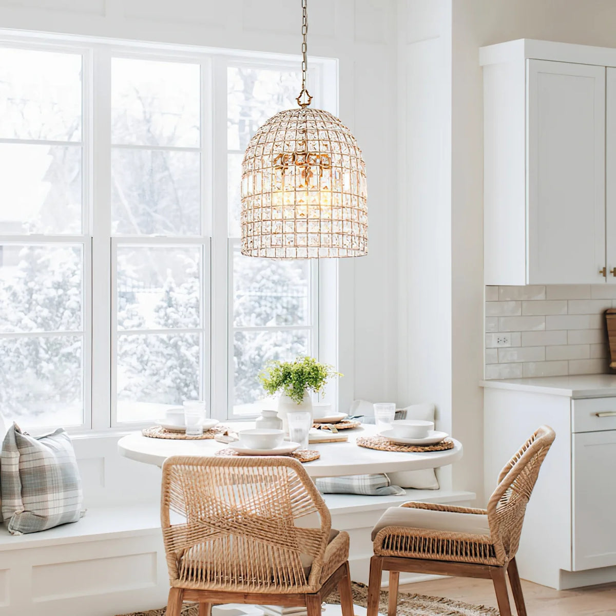 LuxRoyale Crystal Caged Pendant Lamp Woven Dome Hanging Light - Royale Basic