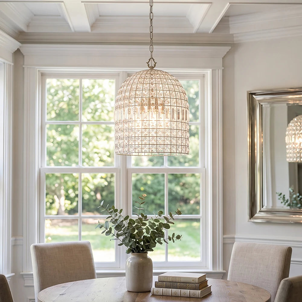 LuxRoyale Crystal Caged Pendant Lamp Woven Dome Hanging Light - Royale Basic