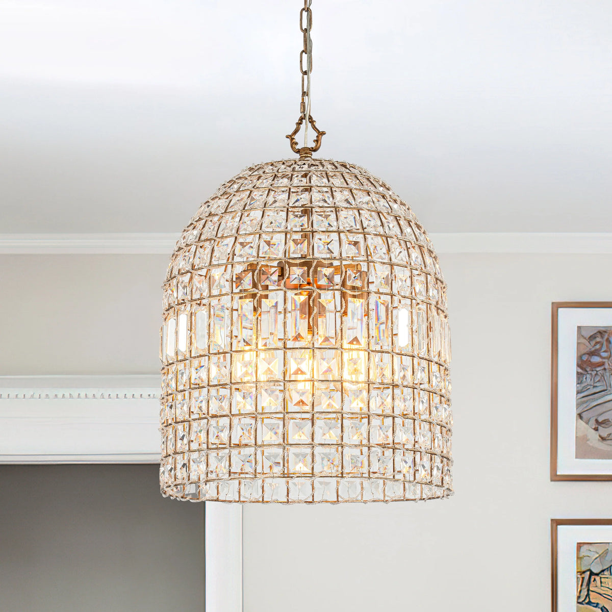 LuxRoyale Crystal Caged Pendant Lamp Woven Dome Hanging Light - Royale Basic