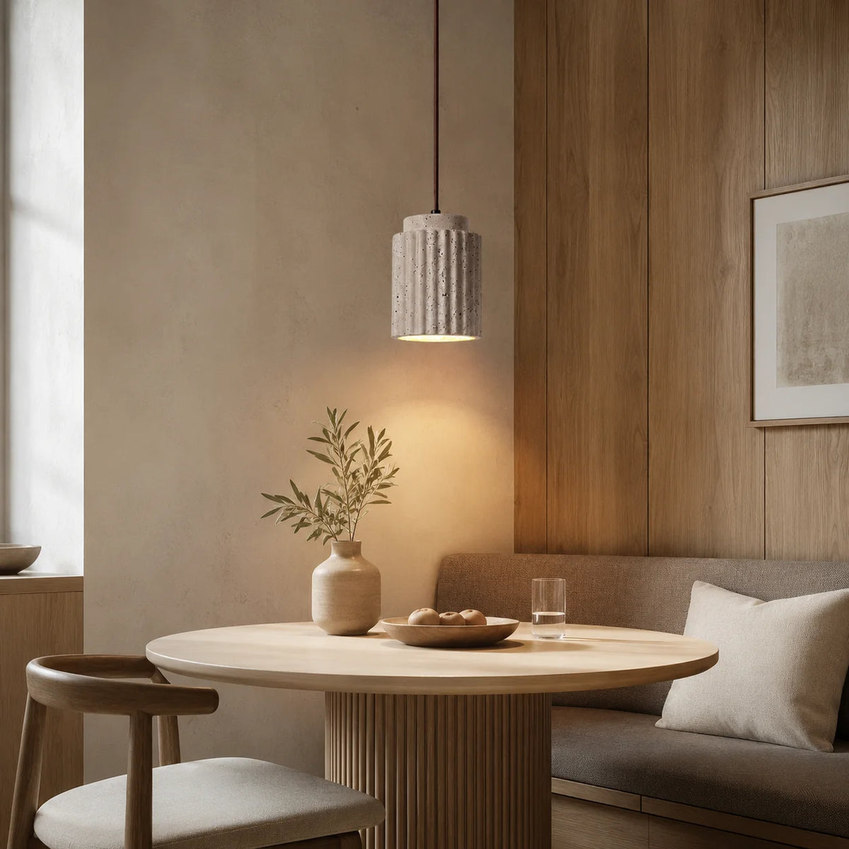 LuxRoyale Fluted Travertine Stone Pendant Light for Modern Kitchen Island - Royale Basic