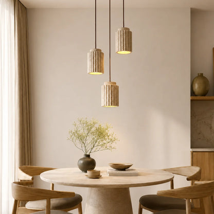 LuxRoyale Fluted Travertine Stone Pendant Light for Modern Kitchen Island - Royale Basic