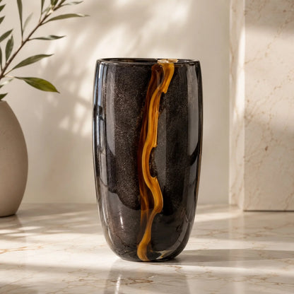 LuxRoyale Large Black Glass Flower Vase Handblown Decorative Centerpiece for Modern Home Decor - Royale Basic