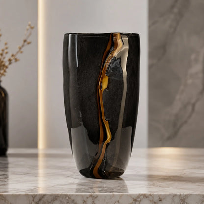 LuxRoyale Large Black Glass Flower Vase Handblown Decorative Centerpiece for Modern Home Decor - Royale Basic