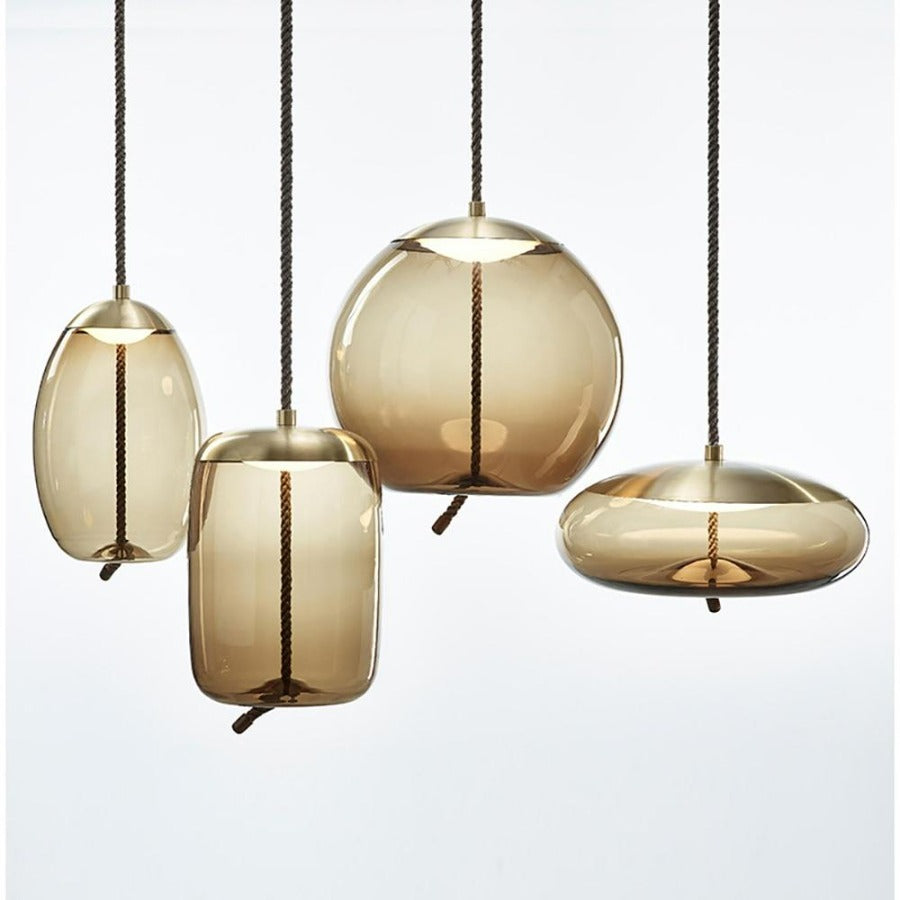 LuxRoyale Modern Amber Glass Pendant Light Hanging Rope Ceiling Lamp For Kitchen Island - Royale Basic