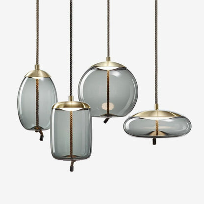 LuxRoyale Modern Amber Glass Pendant Light Hanging Rope Ceiling Lamp For Kitchen Island - Royale Basic