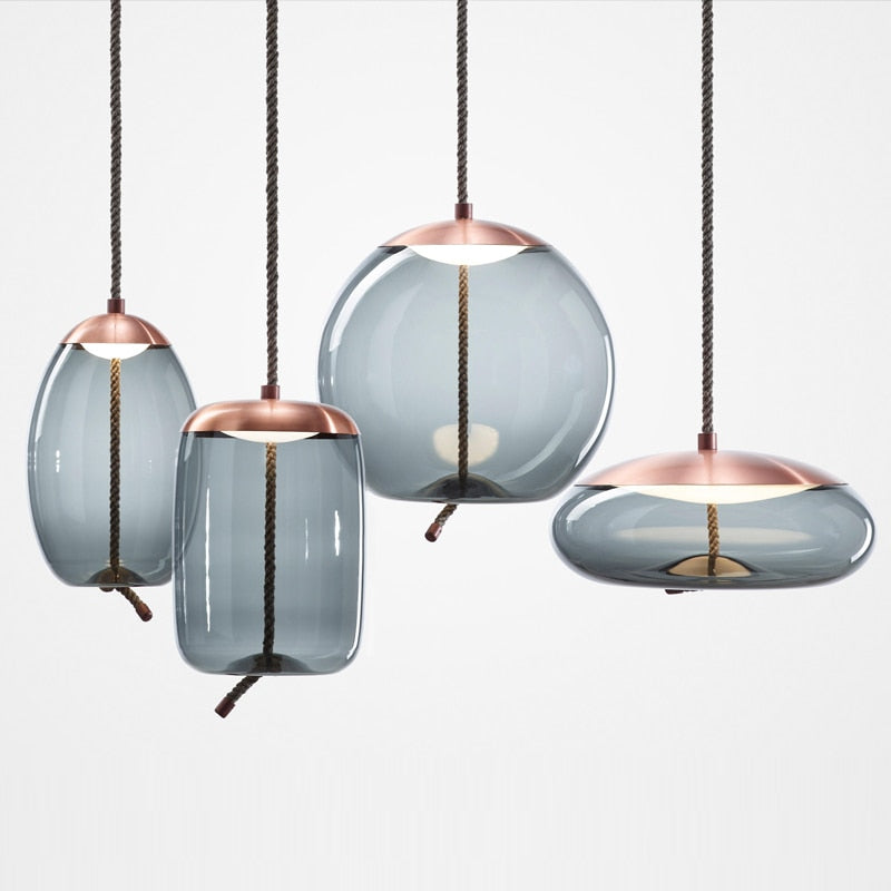 LuxRoyale Modern Amber Glass Pendant Light Hanging Rope Ceiling Lamp For Kitchen Island - Royale Basic