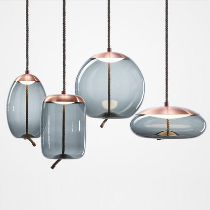 LuxRoyale Modern Amber Glass Pendant Light Hanging Rope Ceiling Lamp For Kitchen Island - Royale Basic