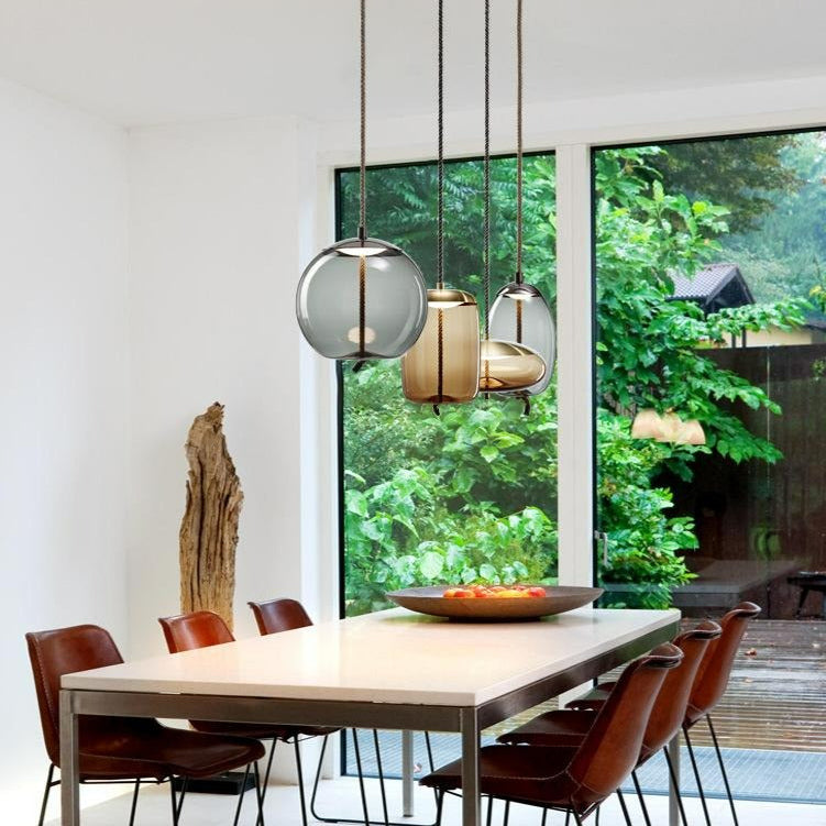 LuxRoyale Modern Amber Glass Pendant Light Hanging Rope Ceiling Lamp For Kitchen Island - Royale Basic