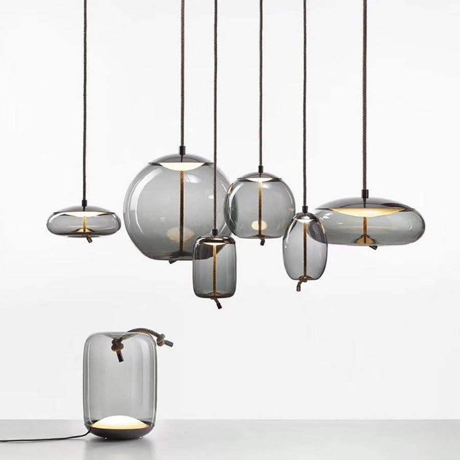 LuxRoyale Modern Amber Glass Pendant Light Hanging Rope Ceiling Lamp For Kitchen Island - Royale Basic