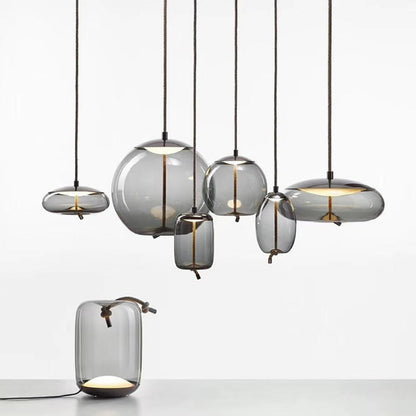 LuxRoyale Modern Amber Glass Pendant Light Hanging Rope Ceiling Lamp For Kitchen Island - Royale Basic