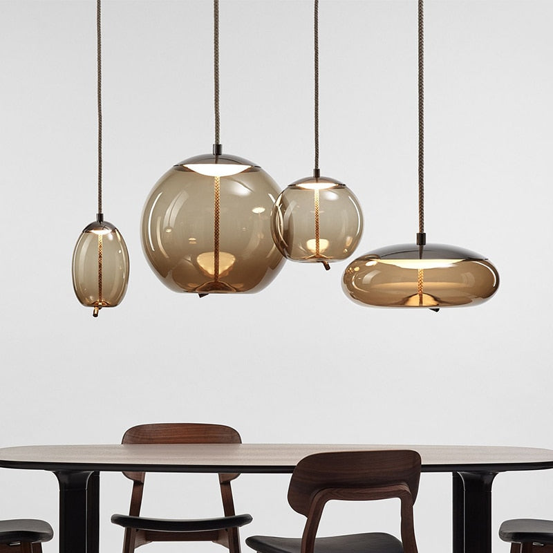 LuxRoyale Modern Amber Glass Pendant Light Hanging Rope Ceiling Lamp For Kitchen Island - Royale Basic