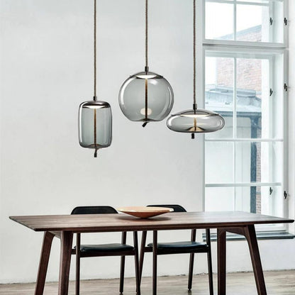 LuxRoyale Modern Amber Glass Pendant Light Hanging Rope Ceiling Lamp For Kitchen Island - Royale Basic