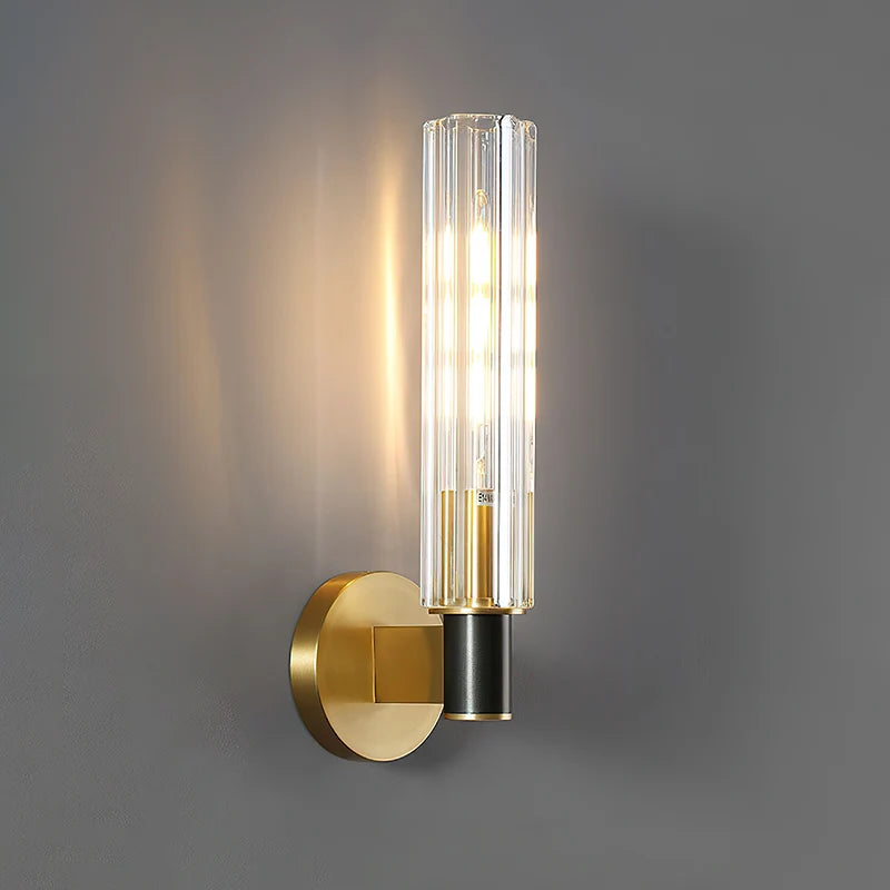 LuxRoyale Modern Brass And Ribbed Glass Wall Lamp Sconce - Royale Basic