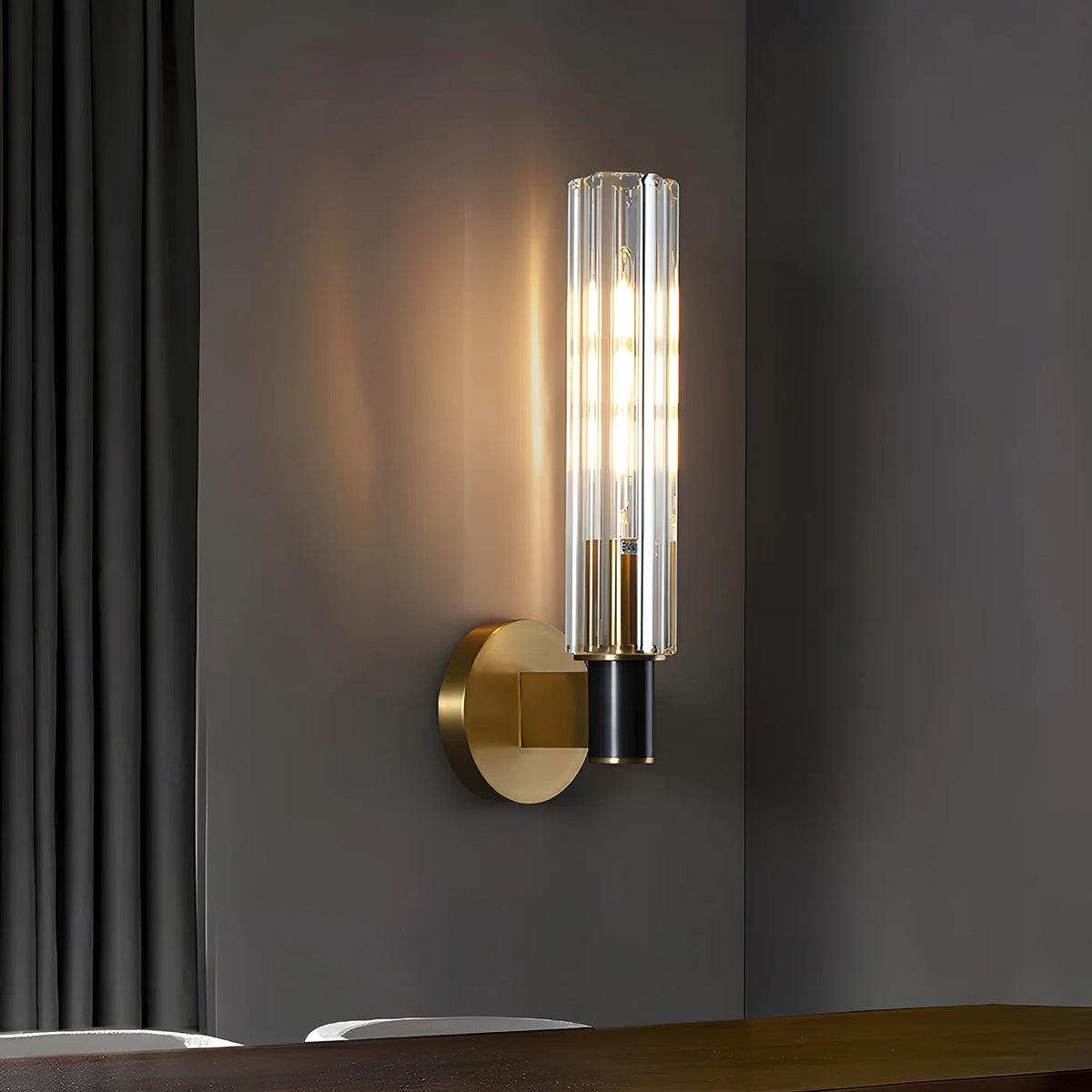 LuxRoyale Modern Brass And Ribbed Glass Wall Lamp Sconce - Royale Basic