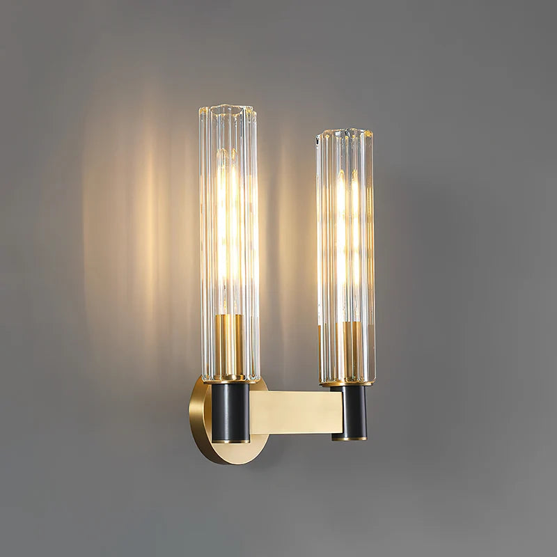 LuxRoyale Modern Brass And Ribbed Glass Wall Lamp Sconce - Royale Basic
