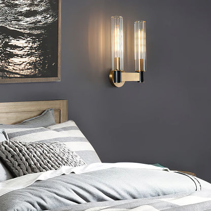 LuxRoyale Modern Brass And Ribbed Glass Wall Lamp Sconce - Royale Basic