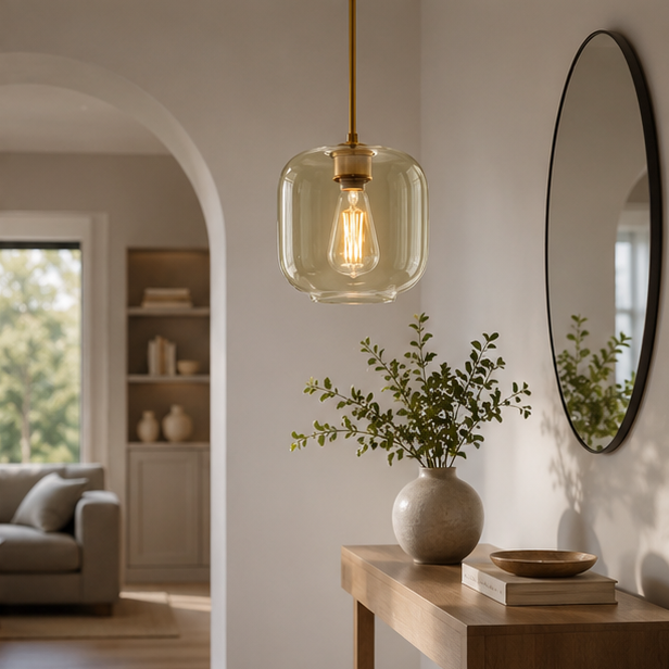 LuxRoyale Modern Brass & Sculpted Clear Glass Pendant Light for Dining Room, Bar & Cafe-Royale Basic