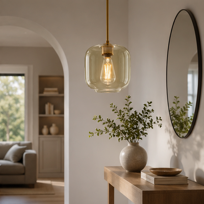 LuxRoyale Modern Brass & Sculpted Clear Glass Pendant Light for Dining Room, Bar & Cafe-Royale Basic