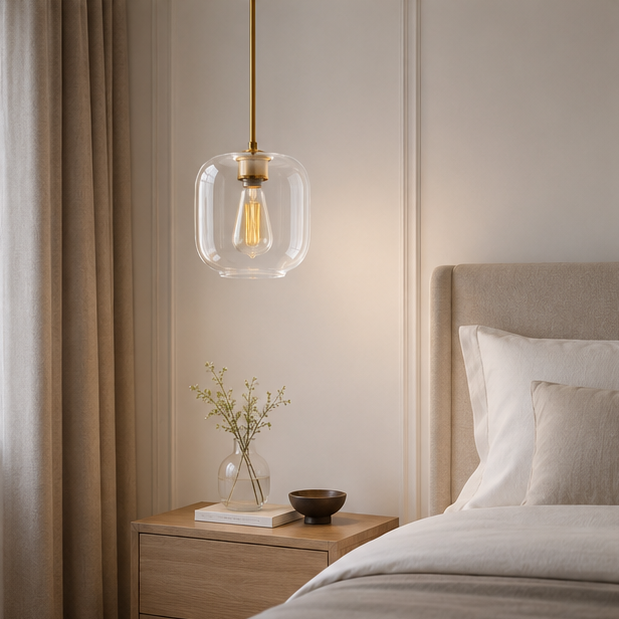 LuxRoyale Modern Brass & Sculpted Clear Glass Pendant Light for Dining Room, Bar & Cafe-Royale Basic