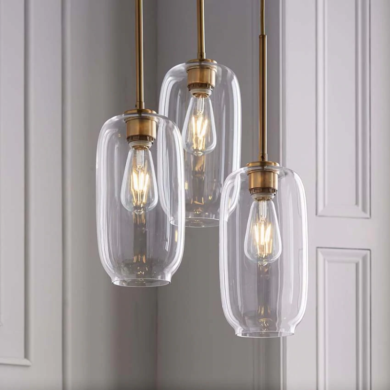 LuxRoyale Modern Brass & Sculpted Clear Glass Pendant Light for Dining Room, Bar & Cafe-Royale Basic