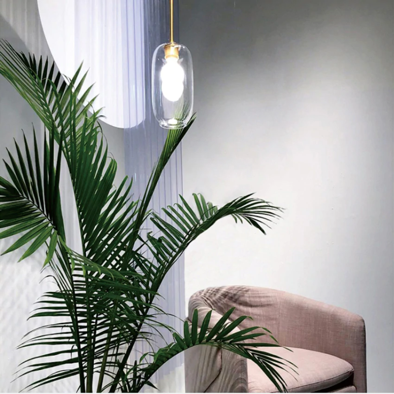 LuxRoyale Modern Brass & Sculpted Clear Glass Pendant Light for Dining Room, Bar & Cafe-Royale Basic